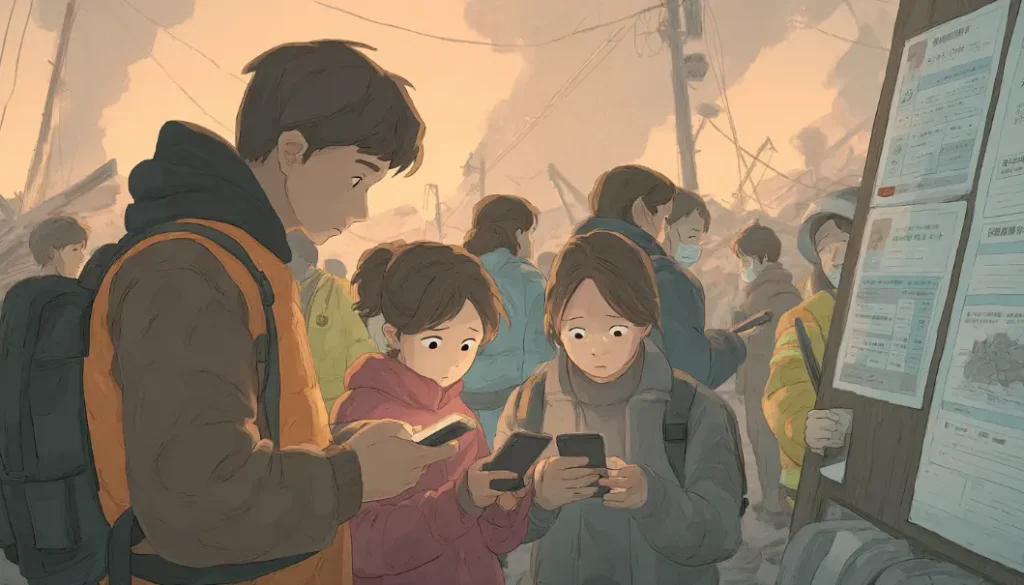 災害時に家族の安否確認を行うイメージ