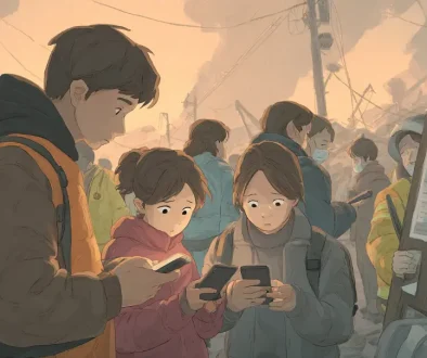 災害時に家族の安否確認を行うイメージ