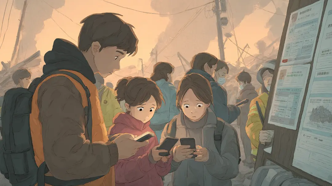 災害時に家族の安否確認を行うイメージ