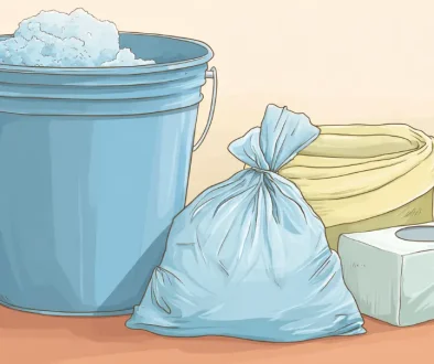 災害時に使う簡易トイレと防災用品のイメージ