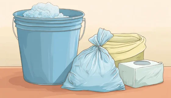 災害時に使う簡易トイレと防災用品のイメージ