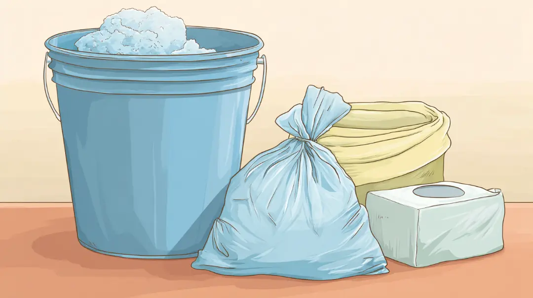 災害時に使う簡易トイレと防災用品のイメージ