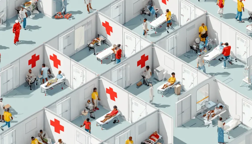 避難所で健康管理を行う被災者のイメージ