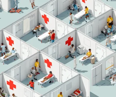 避難所で健康管理を行う被災者のイメージ