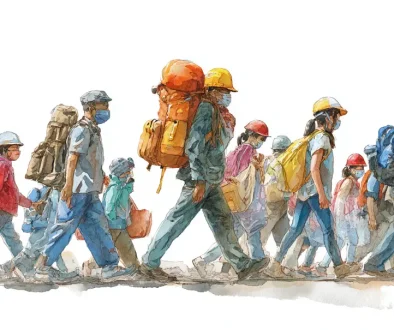 災害時に身を守るための行動と避難準備を表現した水彩イラスト 正しい防災行動のイメージ